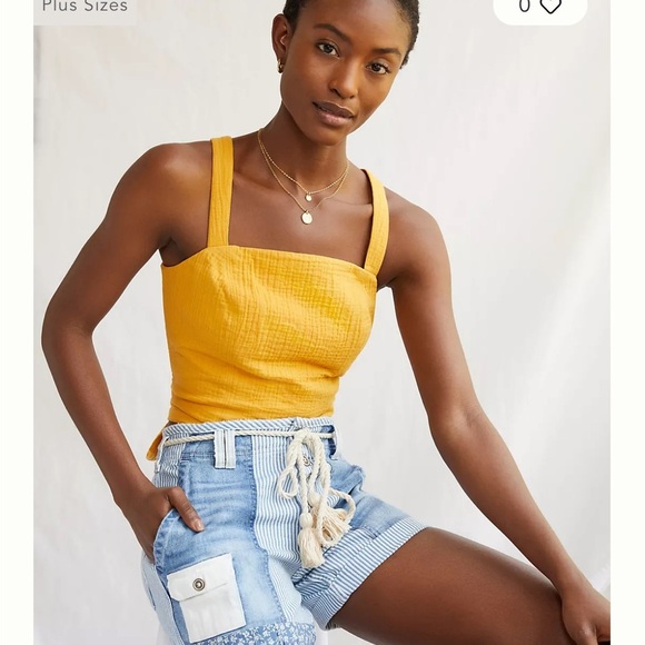 Anthropologie Yellow Smocked Tie-Back Top - Picture 3 of 10